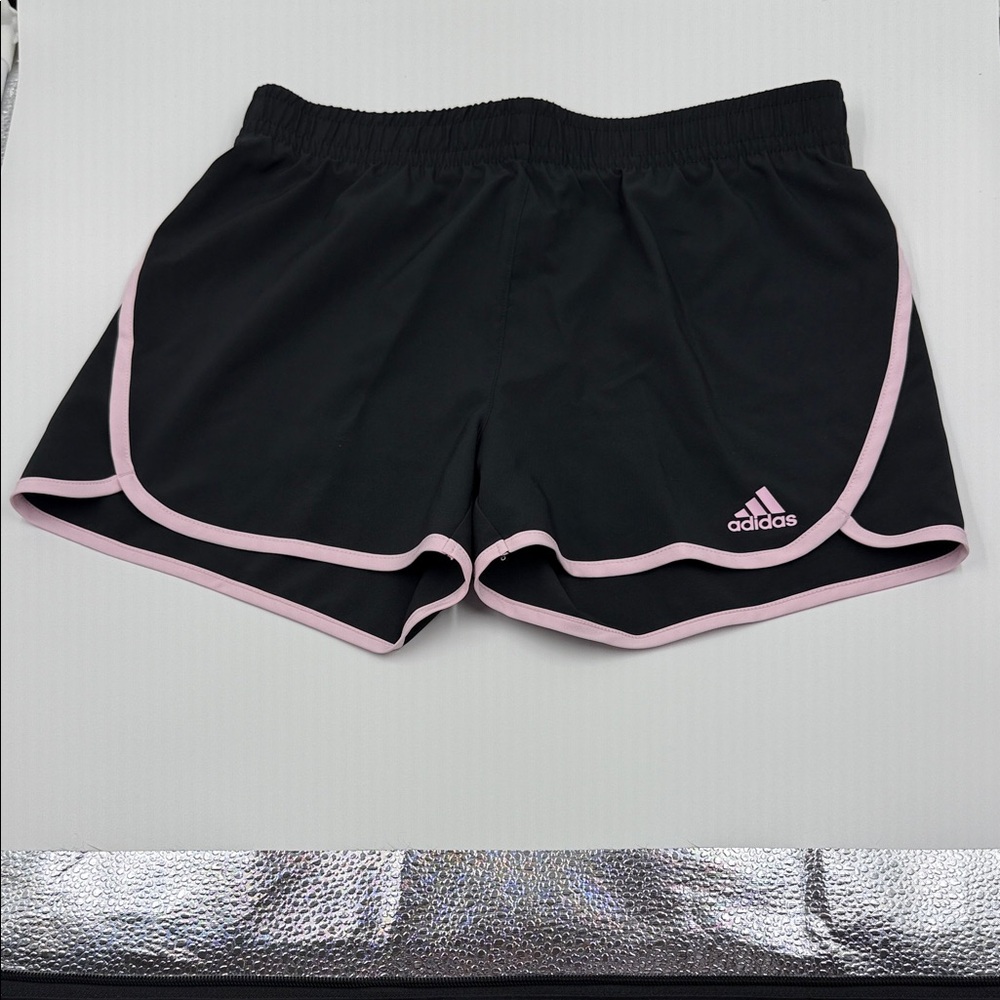 Adidas Girls Athletic Shorts Black with Pink Accents Size XL (16)
